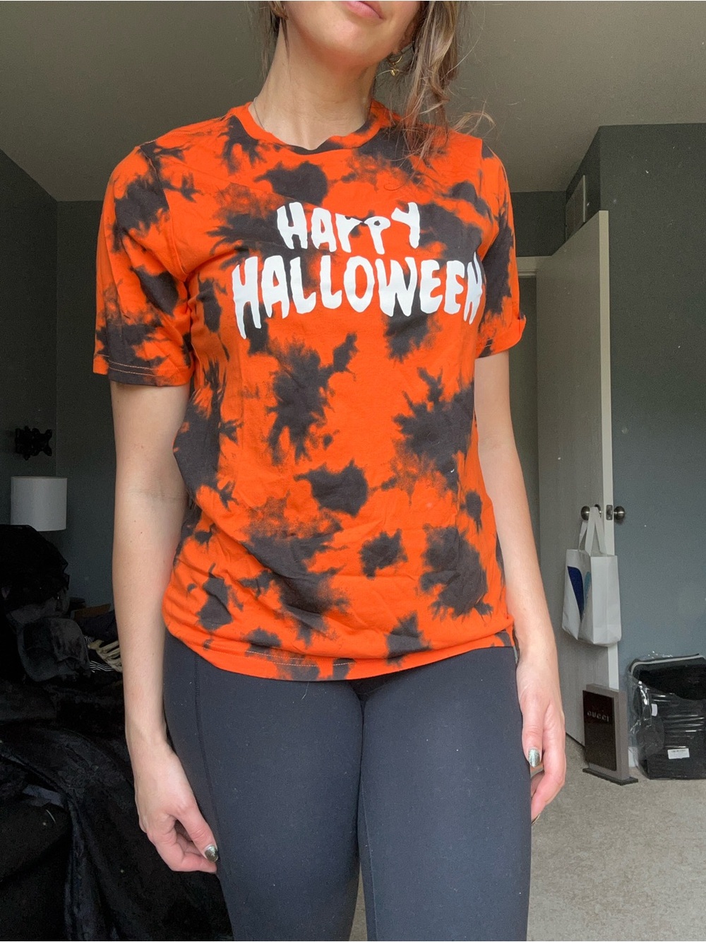 Happy Halloween Tie-Dye Short Sleeve Tee - Orange & Black